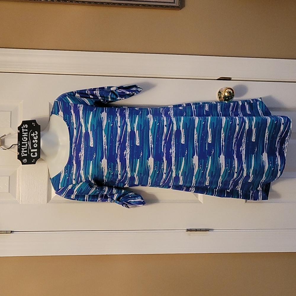 Lola Dress Small Blue White and Green Short Sleeve